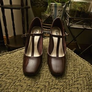 Black Cherry Center Strap Heels